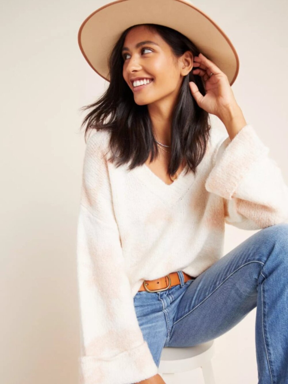 Anthropologie Maggie Bell-Sleeved Sweater Soft Girl Fuzzy Granola Girl Boho M